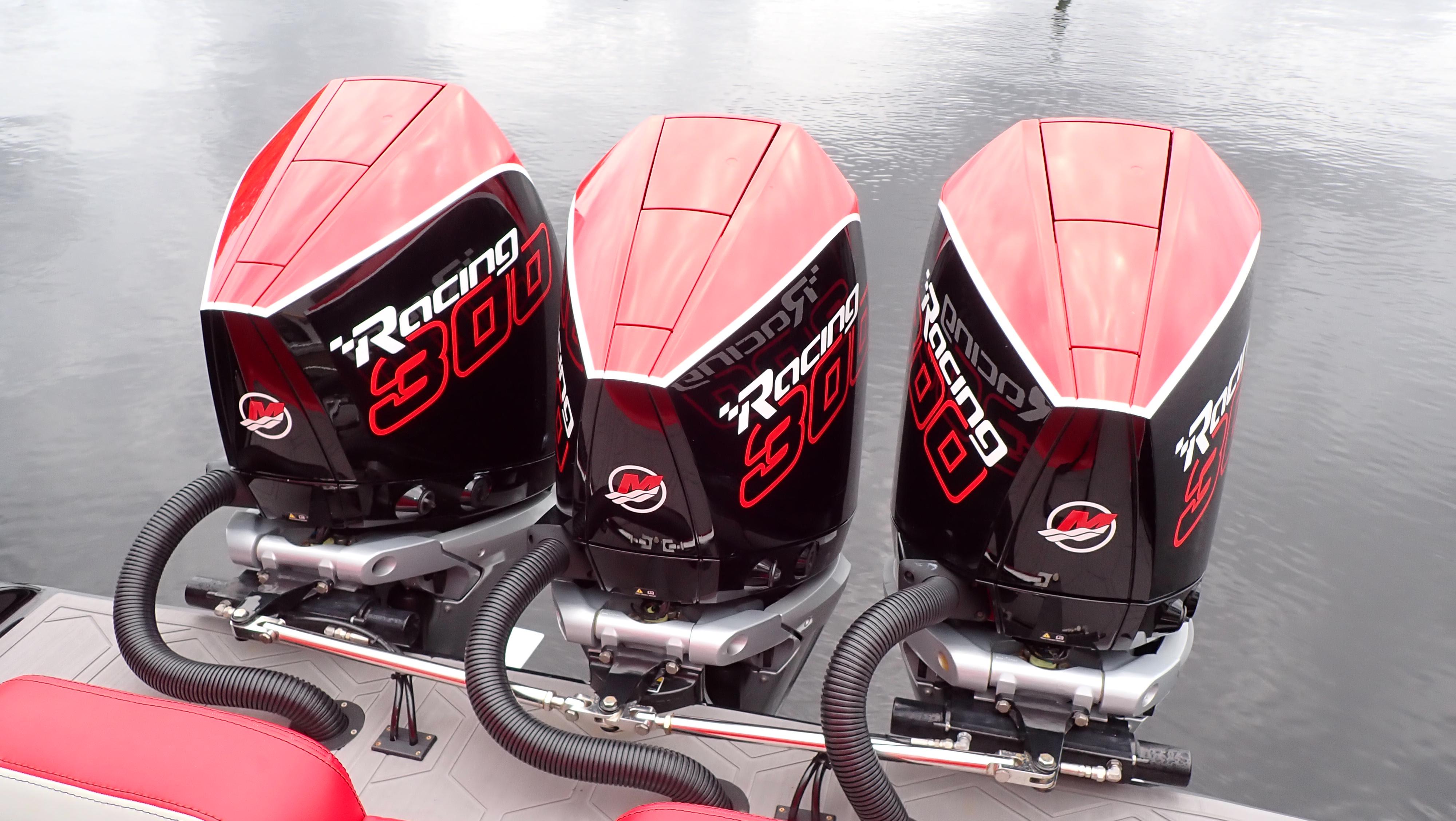2024 Statement 350 Open with triple Mercury Racing 300 outboard engines on water.