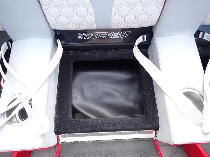  Yacht Photos Pics 2024 Statement 350 Open boat seating with storage compartment and cup holders.
