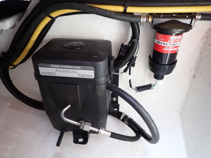  Yacht Photos Pics Power steering pump and filter system in 2024 Statement 350 Open boat.