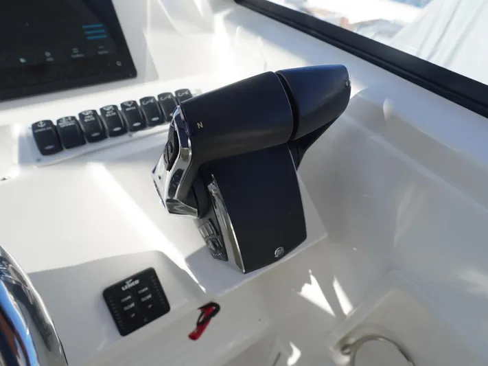  Yacht Photos Pics 2024 Albemarle 30 Express boat throttle controls and dashboard.
