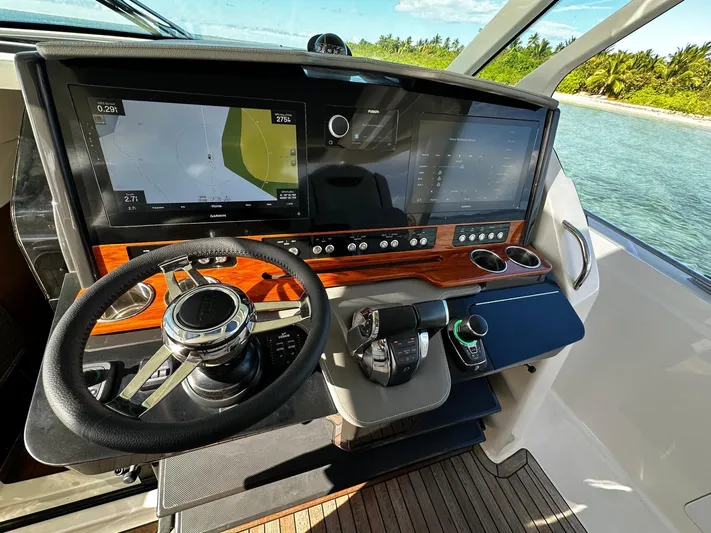  Yacht Photos Pics Helm of 2020 Tiara Yachts 38 LS with advanced navigation displays and controls.
