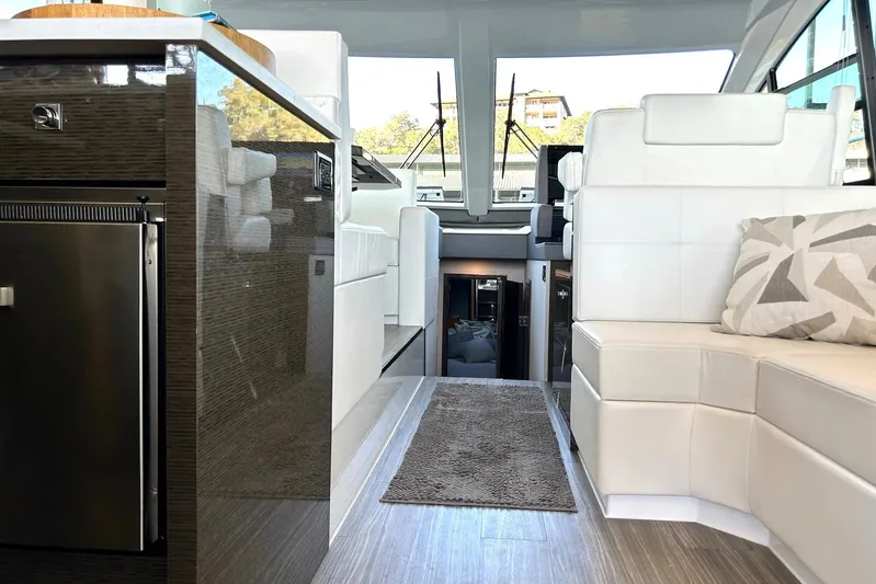 2021 Cruisers Yachts 50 Cantius Yacht Photos Pics Interior of 2021 Cruisers Yachts 50 Cantius with modern seating and sleek design.