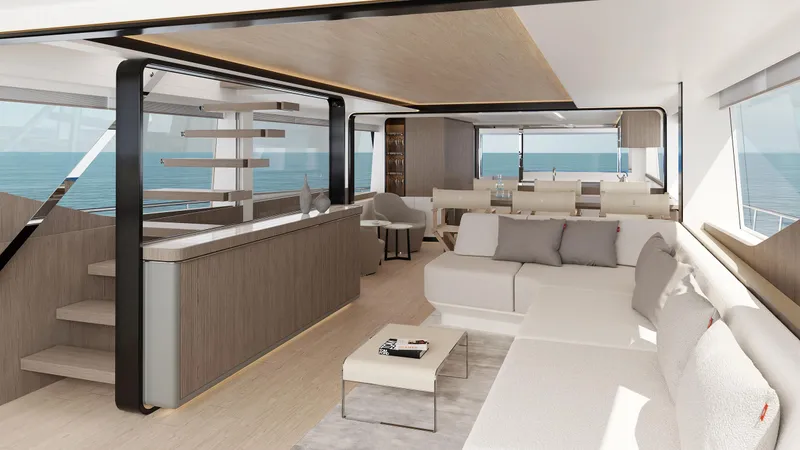  Yacht Photos Pics Luxurious interior of 2026 CL Yachts CLB80, featuring modern design and ocean views.