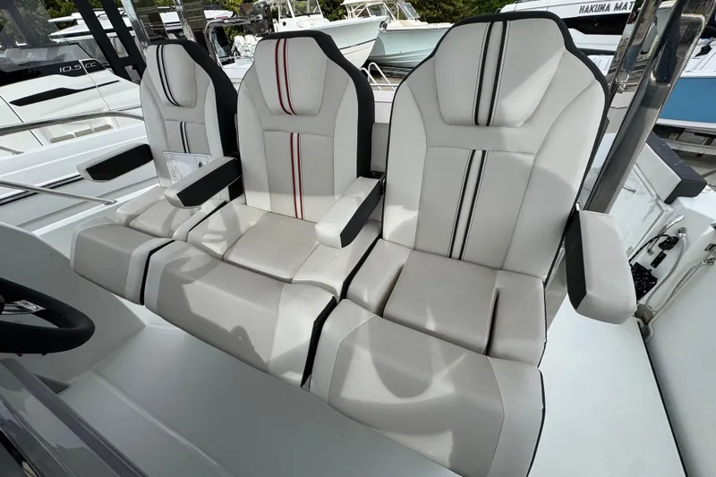  Yacht Photos Pics Three stylish seats on a 2025 Jeanneau Leader 10.5 WA Series 2 boat.