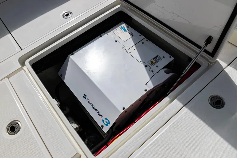  Yacht Photos Pics Seakeeper 3 stabilizer installed in a 2022 SeaVee 370z boat compartment.