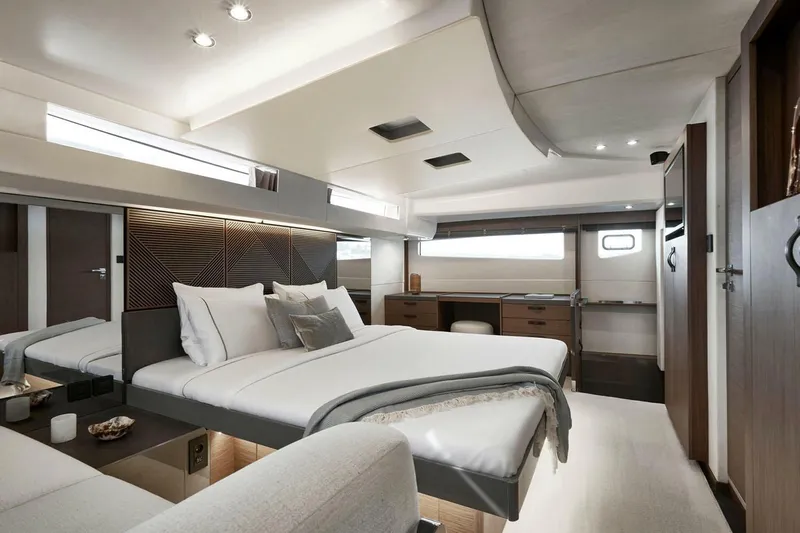 M3400 Yacht Photos Pics Manufacturer Provided Image: Luxurious interior of 2025 Prestige M48 yacht with modern design and elegant furnishings.