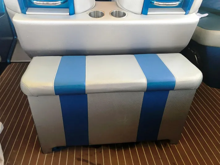  Yacht Photos Pics 2013 Nor-Tech 477 SPX Vee Bottom interior with blue and gray seating.