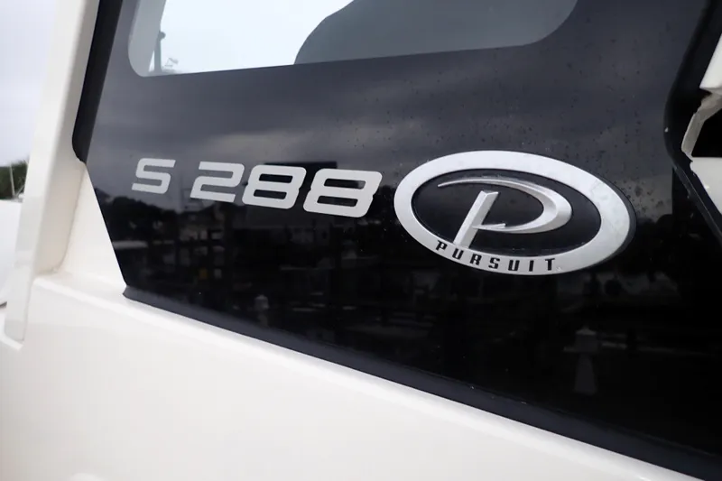  Yacht Photos Pics 2024 Pursuit S 288 Sport boat logo on window.
