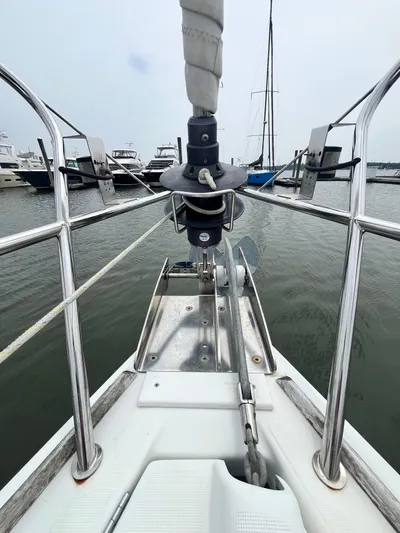 Miss Charlotte Yacht Photos Pics Bow view of 2007 Jeanneau Sun Odyssey 39i sailboat docked in marina.