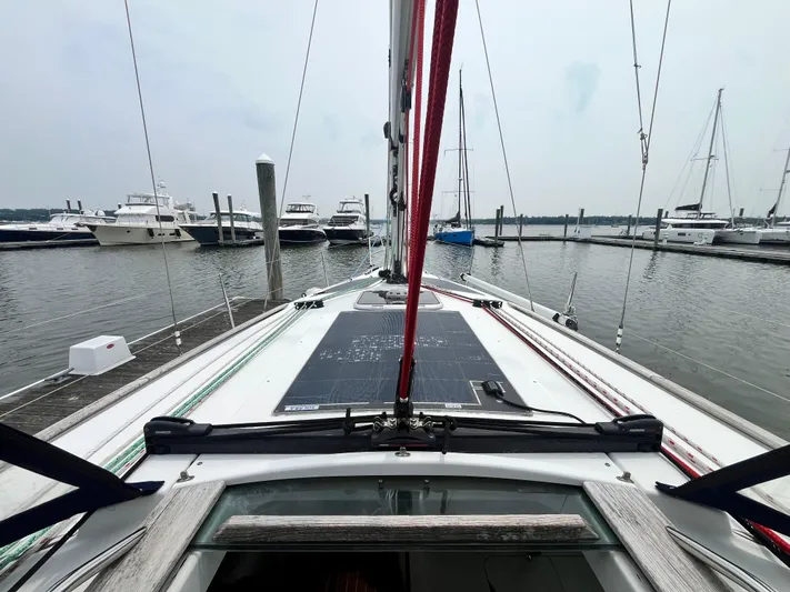 Miss Charlotte Yacht Photos Pics 2007 Jeanneau Sun Odyssey 39i sailboat docked at marina, view from deck.