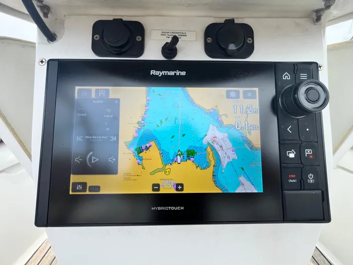 Miss Charlotte Yacht Photos Pics Raymarine navigation system on 2007 Jeanneau Sun Odyssey 39i sailboat, displaying nautical chart.