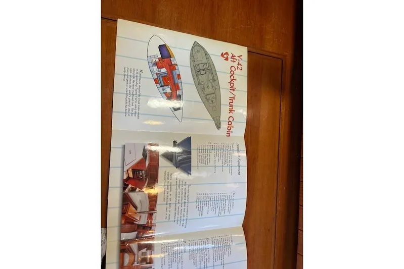 Southern Cross Yacht Photos Pics Brochure of 1987 Tayana Vancouver 42 sailboat with interior layout and specifications.