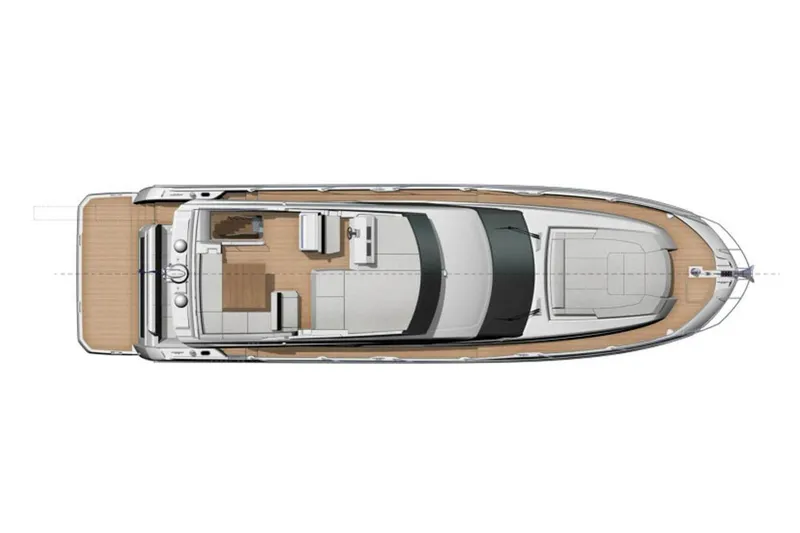  Yacht Photos Pics Manufacturer Provided Image: Top view of 2024 Prestige 590 yacht layout, showcasing deck and interior design.