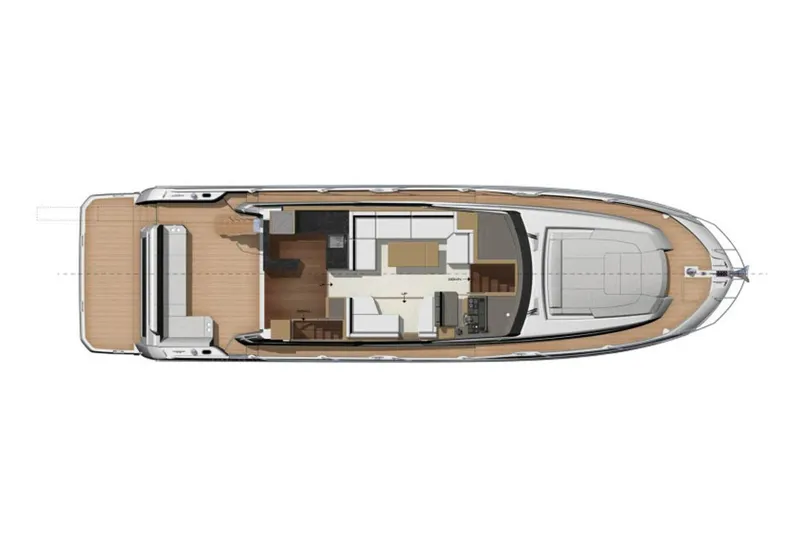  Yacht Photos Pics Manufacturer Provided Image: 2024 Prestige 590 yacht floor plan, top view layout.