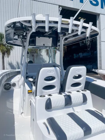 Higher Power Yacht Photos Pics 2017 Cape Horn 36XS boat with dual seats and T-top in marina.