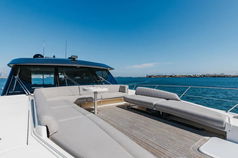 Hermosa Yacht Photos Pics 2022 Riviera 645 SUV yacht with spacious deck and ocean view.