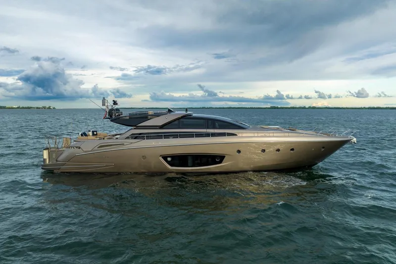 Da Rose Yacht Photos Pics Luxury 2012 Riva 86' DOMINO yacht cruising on open water under cloudy skies.