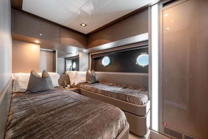 Da Rose Yacht Photos Pics Luxurious cabin interior of 2012 Riva 86' DOMINO yacht with twin beds.