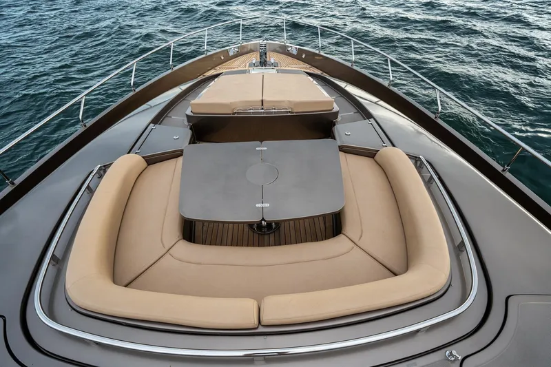 Da Rose Yacht Photos Pics Luxurious 2012 Riva 86' DOMINO yacht deck with elegant seating and ocean view.