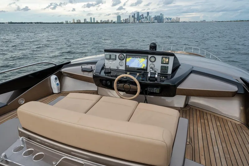 Da Rose Yacht Photos Pics Luxurious 2012 Riva 86' DOMINO yacht helm with city skyline view.