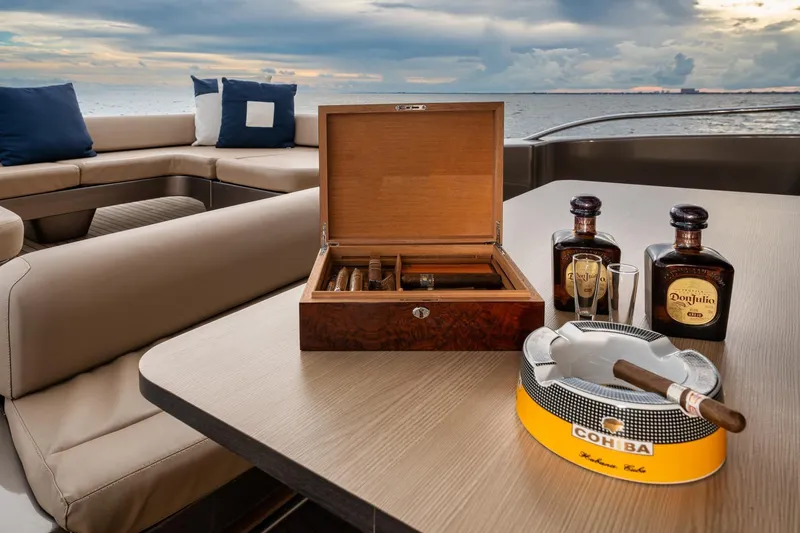 Da Rose Yacht Photos Pics Luxury yacht Riva 86' DOMINO 2012 with cigars and Don Julio tequila on deck.