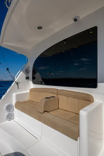 Blind Date Yacht Photos Pics 2016 Viking 46 Convertible yacht with beige seating and ocean view.