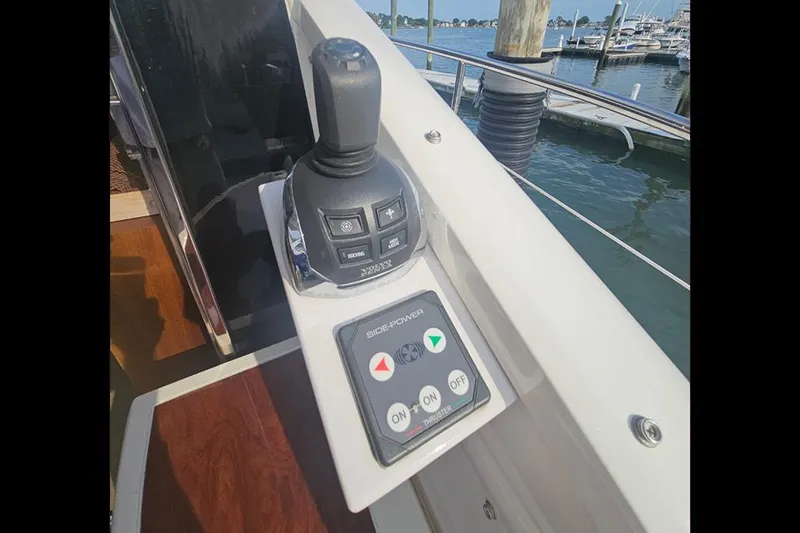 Sea Czar Yacht Photos Pics Fairline Targa 48 GT 2015 yacht control panel with joystick and buttons.