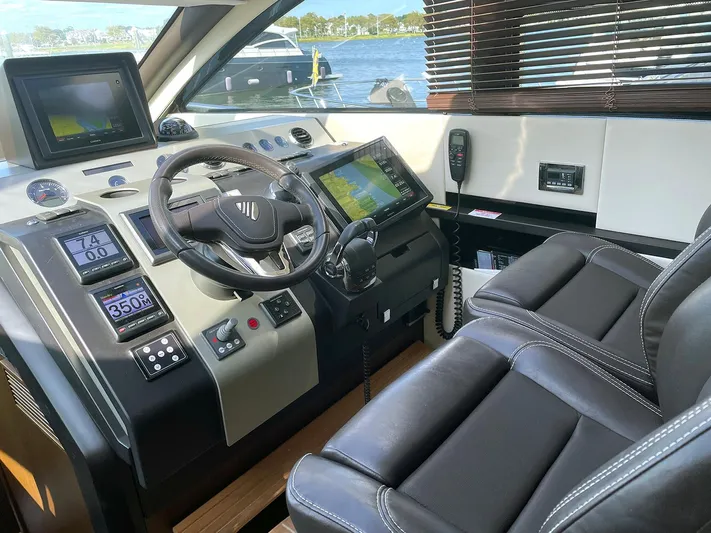 Sea Czar Yacht Photos Pics Interior helm of 2015 Fairline Targa 48 GT yacht with advanced navigation systems.