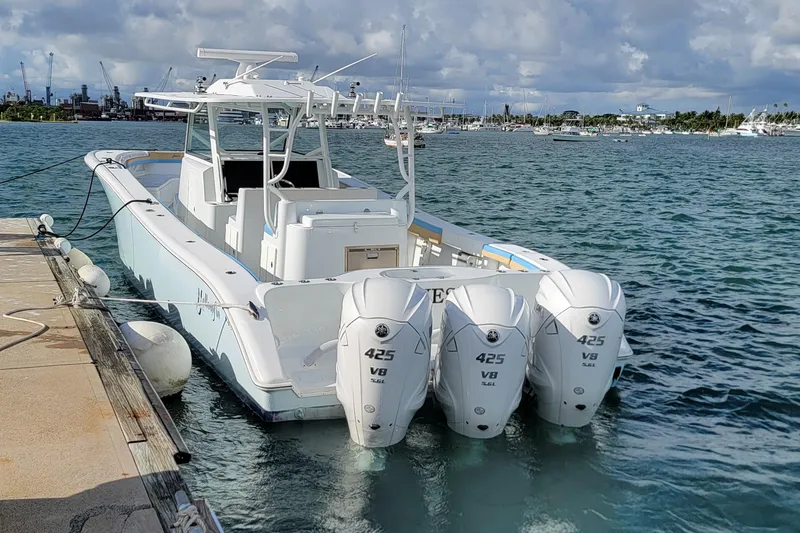  Yacht Photos Pics 2022 Yellowfin 42 Offshore boat docked with triple 425 V8 engines.