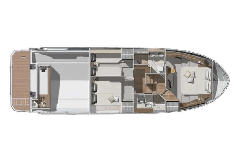 Shadow Yacht Photos Pics Manufacturer Provided Image: 2024 Prestige F4 yacht floor plan with spacious cabins and modern amenities.