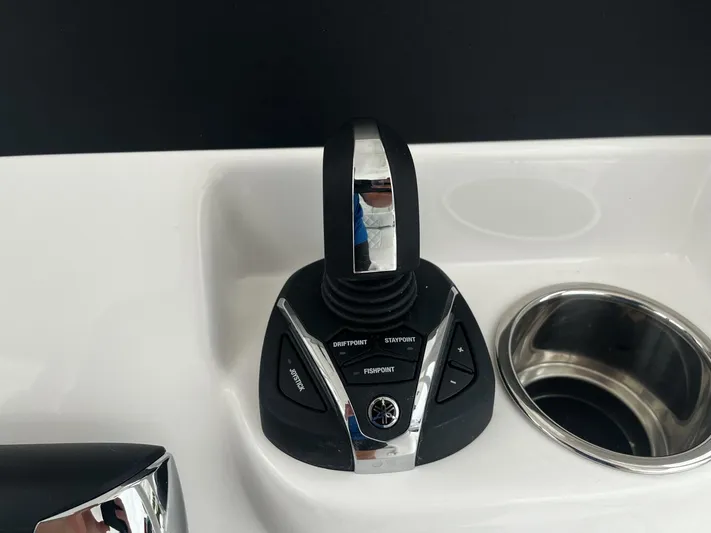  Yacht Photos Pics Joystick control panel on 2025 Regulator 30XO boat, featuring various navigation functions.