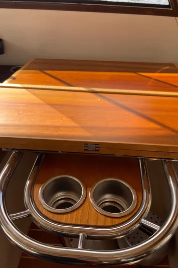  Yacht Photos Pics Interior of 2015 Cutwater 30 CB boat with wooden countertop and dual sinks.