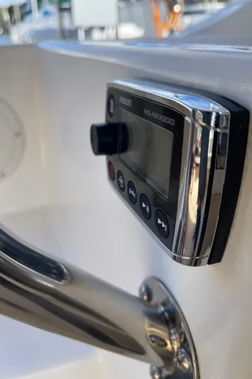  Yacht Photos Pics Close-up of a 2015 Cutwater 30 CB boat control panel with chrome finish.