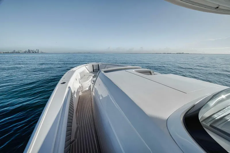  Yacht Photos Pics 2019 Intrepid 407 Panacea boat cruising on calm ocean waters.