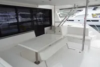 2020 Leopard 43 Powercat yacht with spacious outdoor seating area and sleek design.