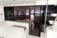 Interior view of 2020 Leopard 43 Powercat, featuring spacious seating and modern design.
