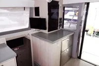 Interior of 2020 Leopard 43 Powercat with modern kitchen and sleek cabinetry.