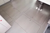 2020 Leopard 43 Powercat interior floor with storage hatches and sleek design.