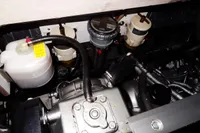 Engine compartment of a 2020 Leopard 43 Powercat, showcasing fuel filters and components.