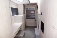 Interior of 2020 Leopard 43 Powercat, featuring modern, minimalist design with light wood finishes.