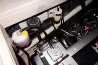 Engine compartment of a 2020 Leopard 43 Powercat, showcasing mechanical components and wiring.