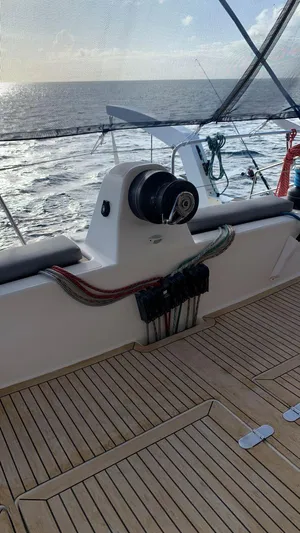 Mersea Yacht Photos Pics Catana 582 yacht deck with winch, ocean view, 2001 model.