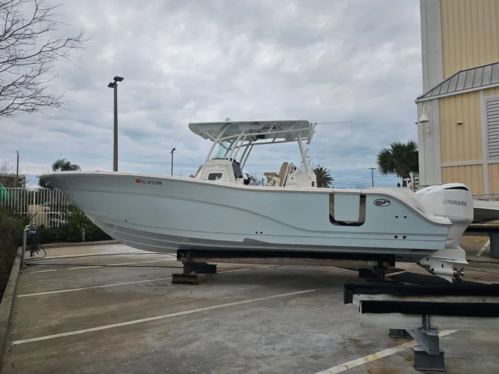  Yacht Photos Pics 2018 Sea Fox 328 Commander boat on a trailer.
