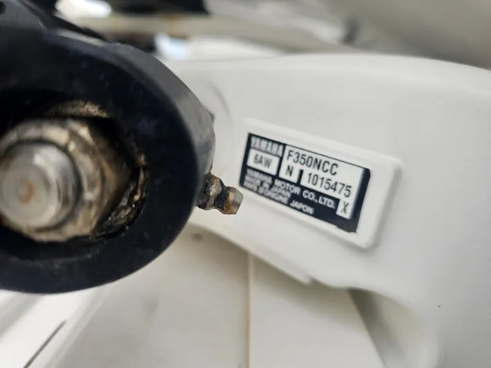  Yacht Photos Pics Close-up of Yamaha F350NCC engine label on a Sea Fox 328 Commander.