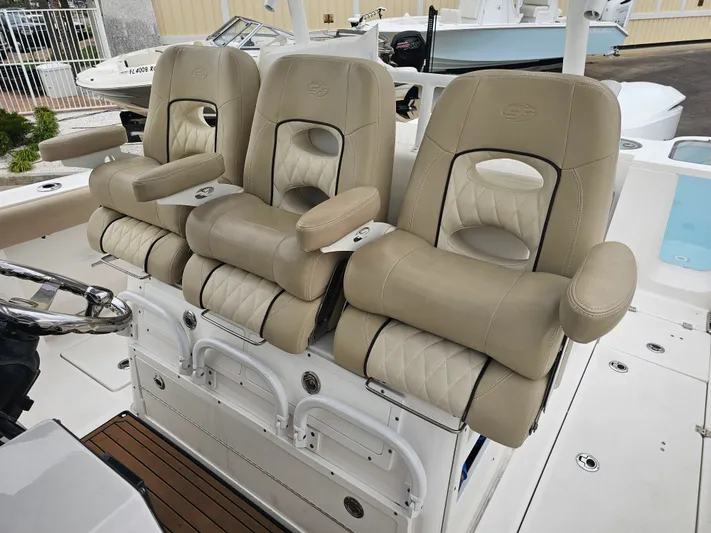  Yacht Photos Pics Luxurious seating in the 2018 Sea Fox 328 Commander boat.