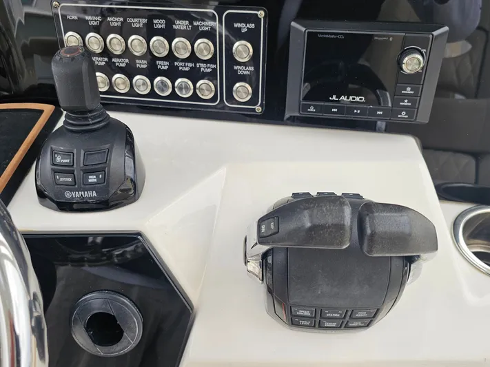  Yacht Photos Pics Control console of 2018 Sea Fox 328 Commander with Yamaha joystick.