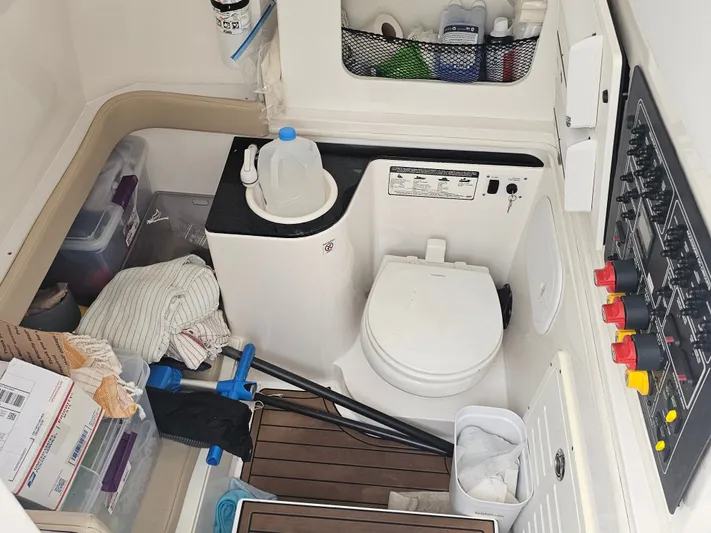  Yacht Photos Pics Interior of 2018 Sea Fox 328 Commander with toilet and storage.