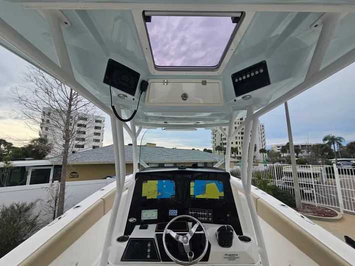  Yacht Photos Pics Interior view of 2018 Sea Fox 328 Commander with helm console.