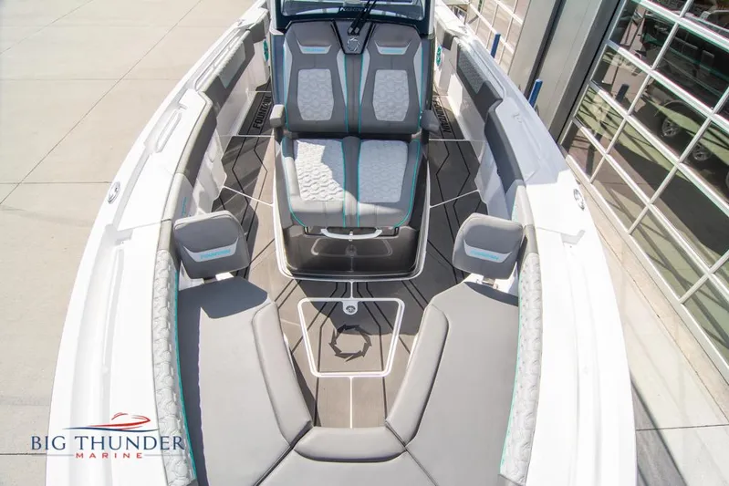  Yacht Photos Pics 2022 Fountain 32 NX boat interior with modern seating and sleek design at Big Thunder Marine.