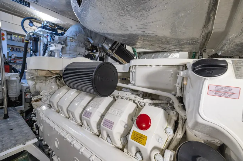 Kb Jr Yacht Photos Pics Engine room of 2020 Sunseeker Predator 74 yacht, featuring a powerful MAN engine.
